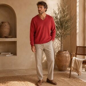PERU UNLIMITED Mens Sweater XL Red Baby Alpaca Wool Knit V Neck PERU MADE